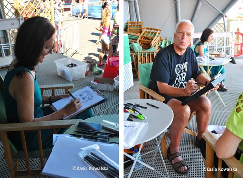 Stars of the stage: Cathy Simpson and Pete Dredge caricaturing