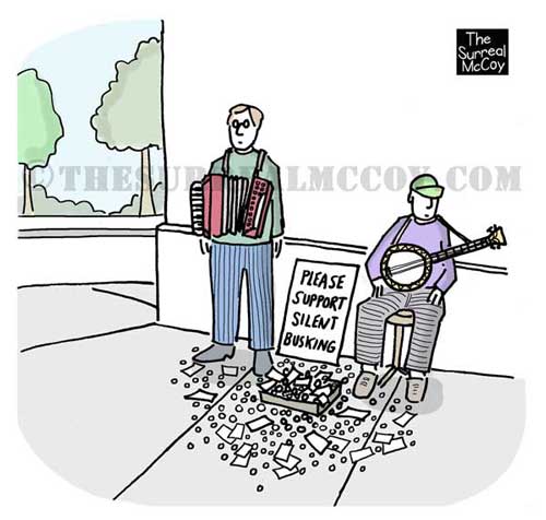 Silent busking cartoon by The Surreal McCoy