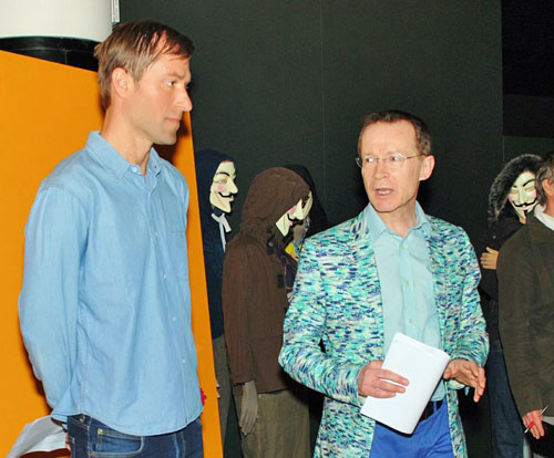 John Harris Dunning and Paul Gravett at the Comics Unmasked opening 