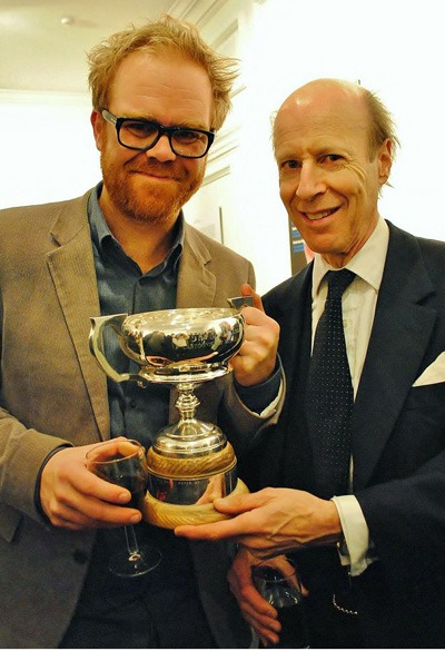Political Cartoonist of the Year Morten Morland, with the cartoon collector Geoffrey Buchler