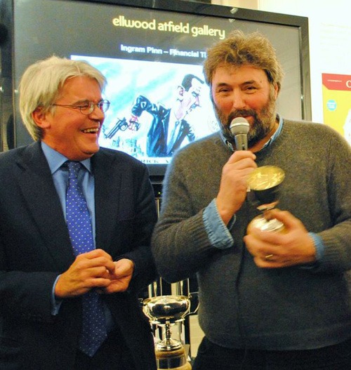 Andrew Mitchell presents Steve Bell with the Political Cartoon of the Year award. Photo © Kasia Kowalska